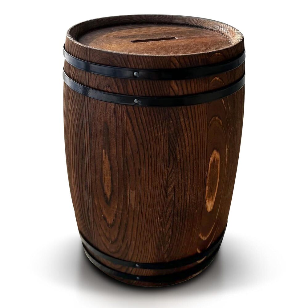 Piggy Bank for Adults, Large Wooden Wine Barrel Money Box with Lock & Key